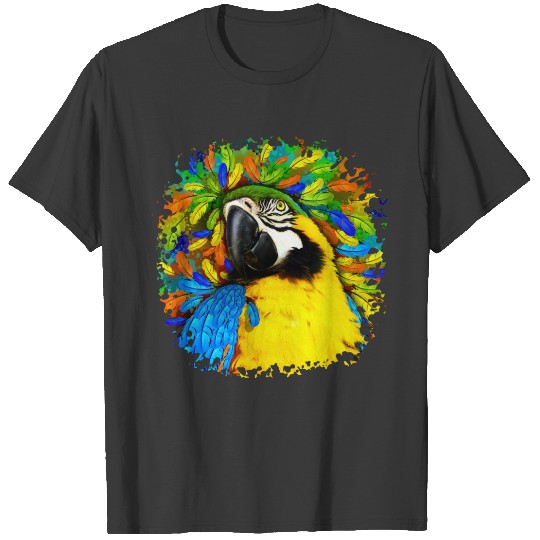 Gold and Blue Macaw Parrot Fantasy Girl T_ T-shirt