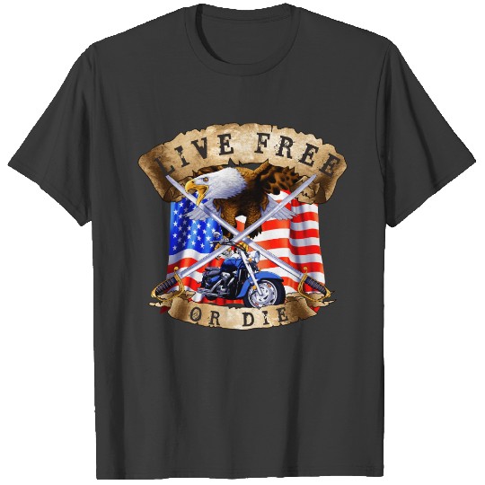 Discover Live Free or Die, Motorcycle Patriot, Eagle, T-shirt