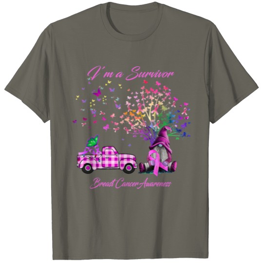 Discover Butterfly Gnome Ribbon Im a Survivor Breast Cancer T-shirt