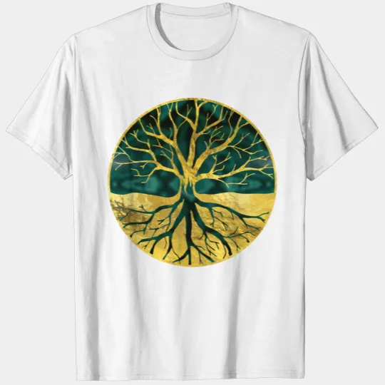 Golden Tree of Life Yggdrasil on Malachite T-shirt