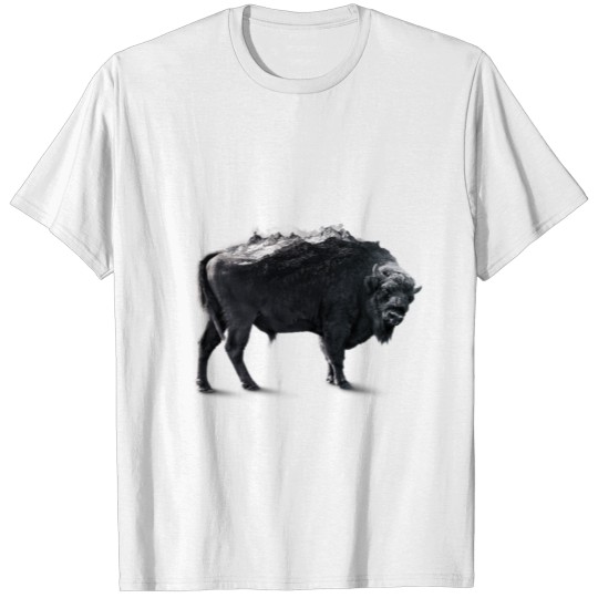 Discover Bison Black and white Double exposure T-shirt