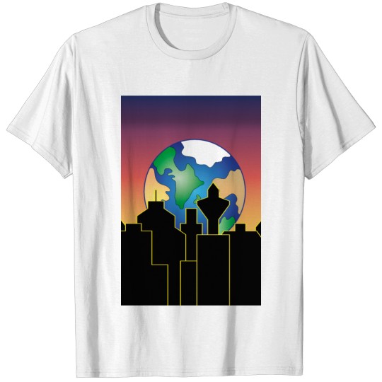 Discover earth rising over the city skyline at night T-shirt