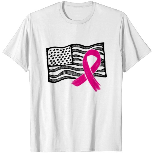 Discover Breast Cancer US USA Flag Pink Ribbon Bow T-shirt