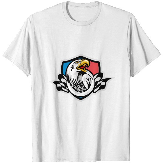 head eagle with checkered flag sport logo mascot T-shirt