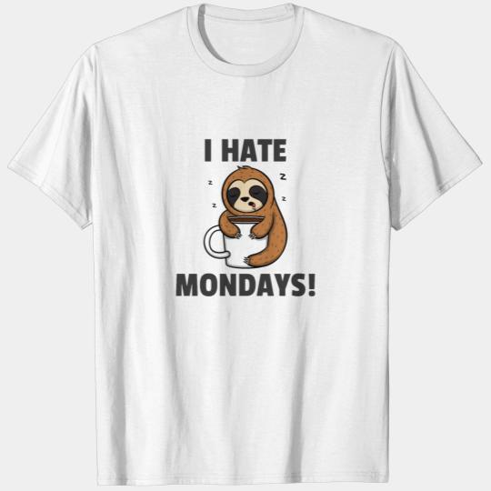 I Hate Mondays Cute Tired Sloth Hugs Coffee T-shirt