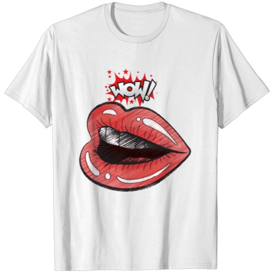 Discover Retro WOW! lip sketch Untitled design 15 T-shirt