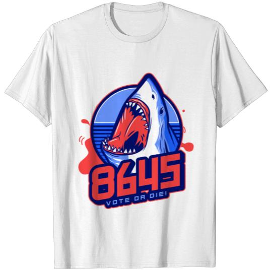 Discover Funny 8645 Sports Logo Style w Shark | Vote or Die T-shirt
