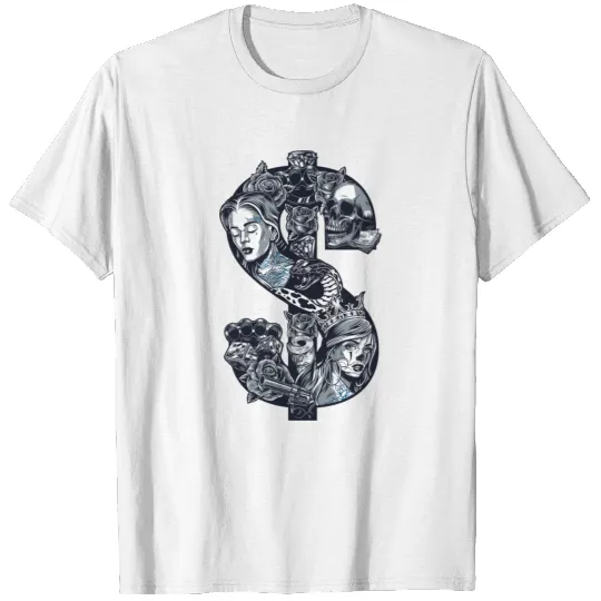 Tattoo Chicano Style Dollar Money symbol T-shirt