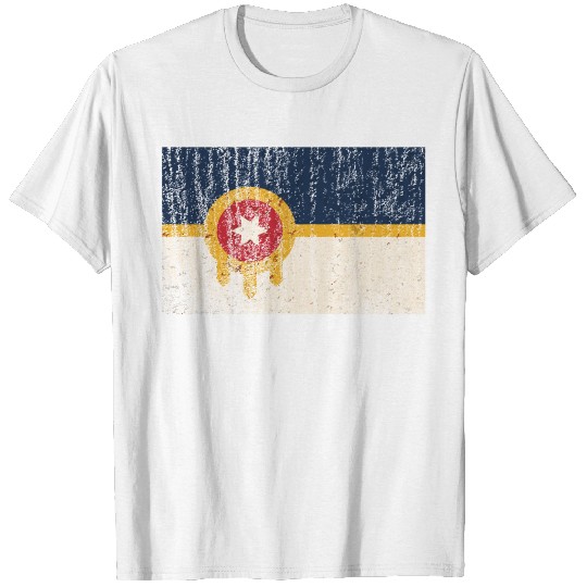 New Tulsa Flag Vintage Style Distressed Crewneck T-shirt