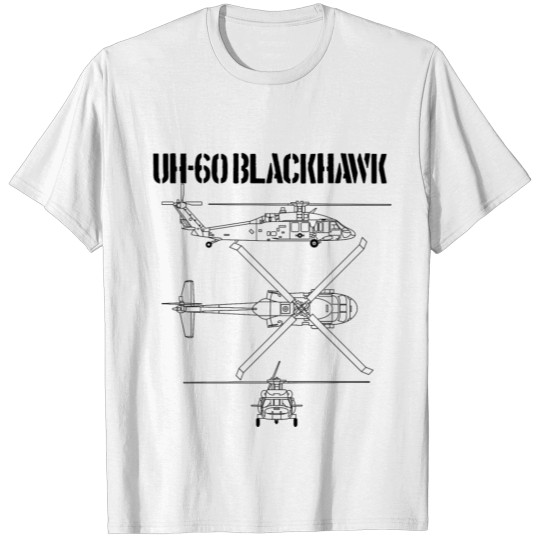 Discover Blackhawk Schematic Military Helicopter UH-60black T-shirt