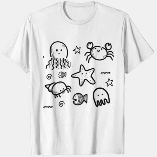Discover crab, octopus, fish, hermit crab, starfish, sea cu T-shirt