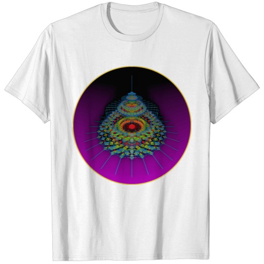 Discover 3D Mandelbulb Fractal Rainbow Carousel in Purple T-shirt