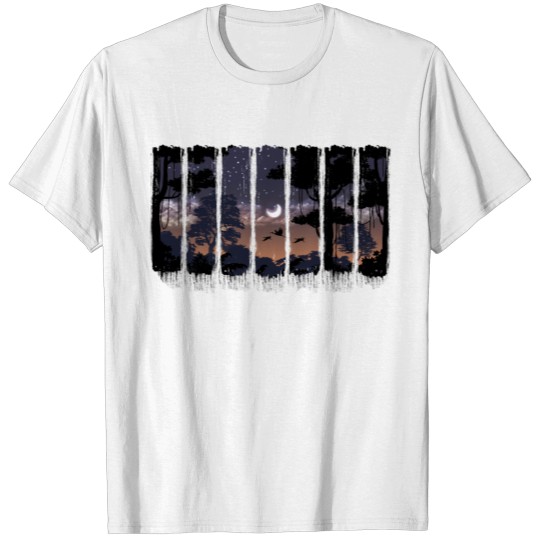 Discover Dark Sunset At A Magical Forest T-shirt