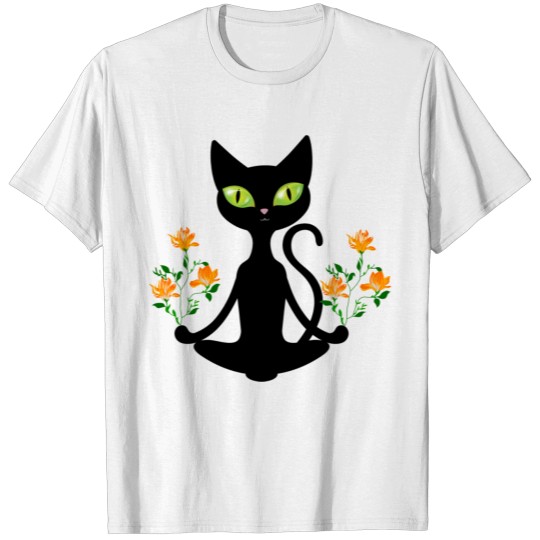 Discover black cat with flower T-shirt