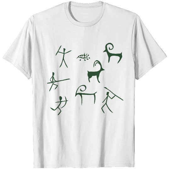 Caveman hunting cave drawings T-shirt