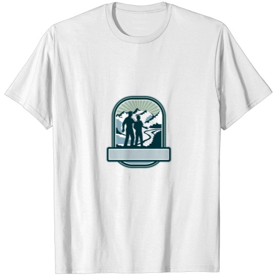 Discover Father Son Journey Mountains Crest Retro T-shirt