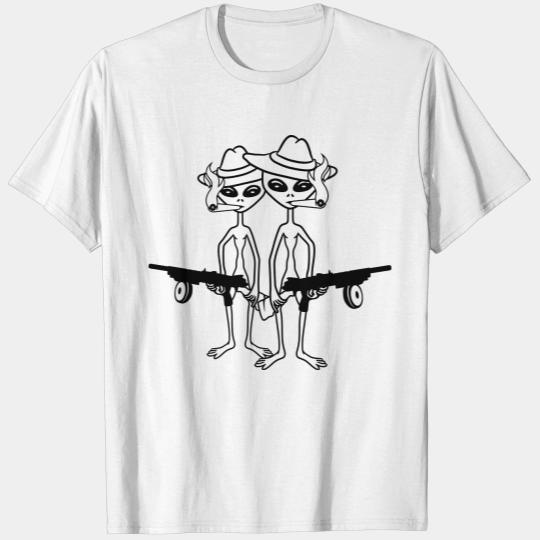 2 friends team couple gangster machines evil attac T-shirt