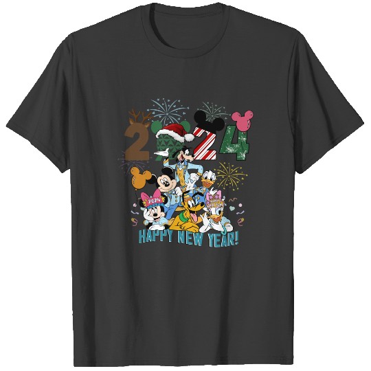 Discover Disney Happy New Year 2024 T Shirts, Mickey and Friends Happy New Year Fireworks 2024 T Shirts