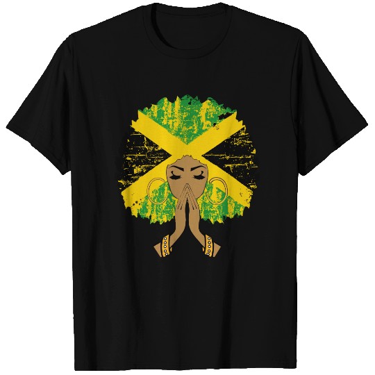 Jamaican Flag Black Woman Melanin Queen Afro Gift T-Shirt