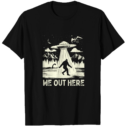 We Out Here Bigfoot Mothman Cryptid UFO Abduction T-Shirt