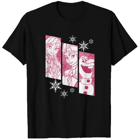 disney frozens Anna Elsa Olaf Snowflake Panel Graphic T-Shirts