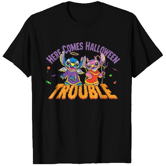 Disneyss Stitch Angel Here Comes Halloween Trouble T-Shirts