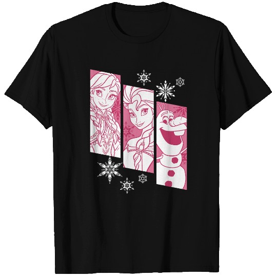 disney frozens Anna Elsa Olaf Snowflake Panel Graphic T-Shirts