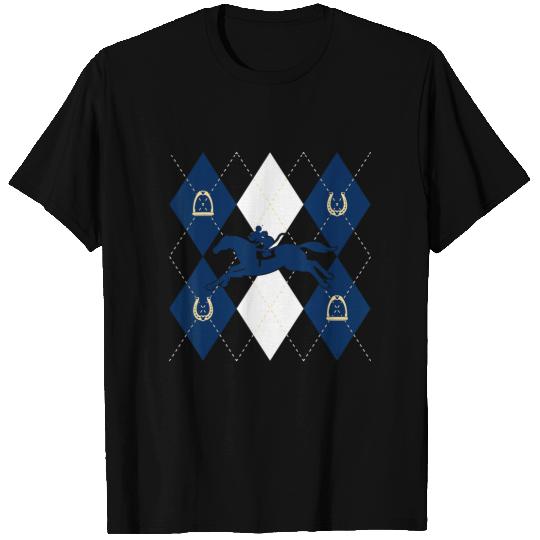 Disney Mickey Mouse Horse Racing Silhouette Argyle Pattern T-Shirts