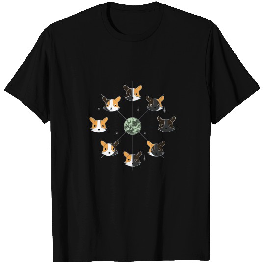 Corgi Moon Phases with Light Green T-Shirts