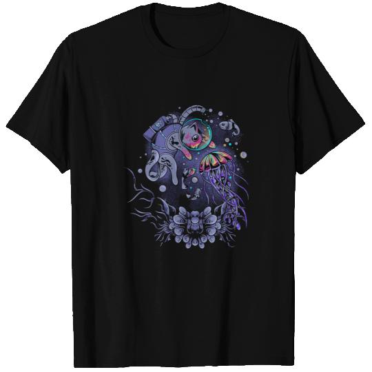 black cats Paws space cat kitten playing with colorful jellyfish T-Shirts