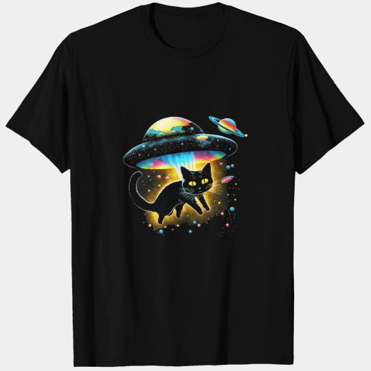 black cats Paws Tee Galaxy Cat Spaceship Alien Cat T-Shirts