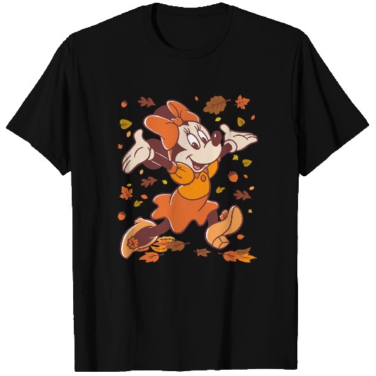 Disney Minnie Mouse Strolling Through Autumn Leaves Fall T-Shirts