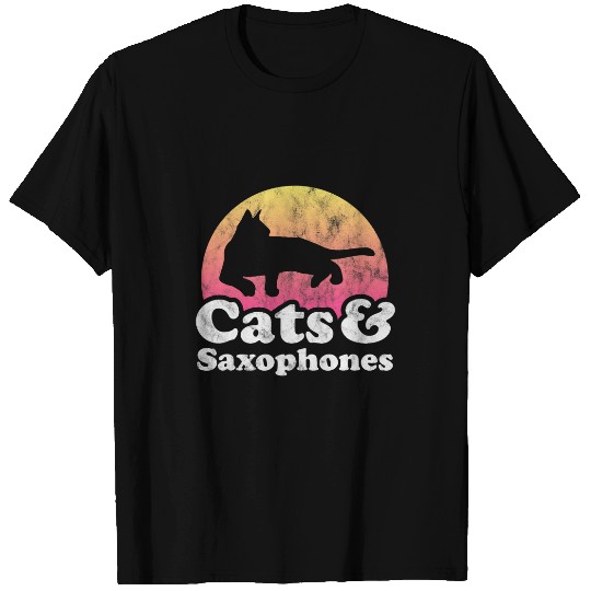 black cats Paws and Saxophones Mens or Womens Cat and Saxophone T-Shirts