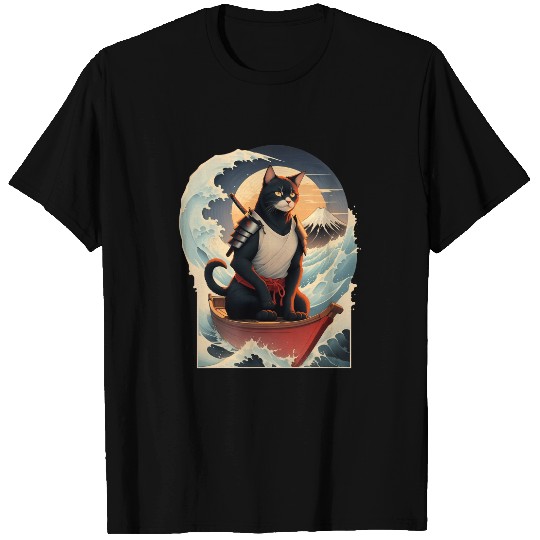 black cats Paws Japanese Samurai Cat T-Shirts