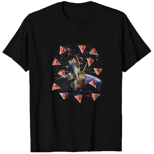 black cats Paws Space Galaxy Cat Riding capybaras Pizza T-Shirts