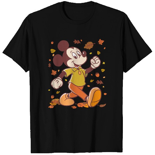 Disney Mickey Mouse Strolling Through Autumn Leaves Fall T-Shirts