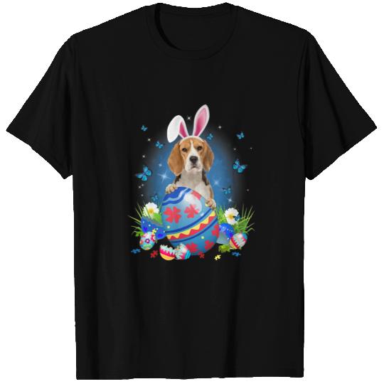 Bunny Beagle With Egg Basket Easter Flower Hunting Egg T-Shirts