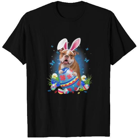 Bunny Bulldog With Egg Basket Easter Flower Hunting Egg T-Shirts