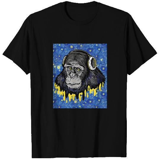 Monkey Lover Starry Night Music Headphones Monkey T-Shirts