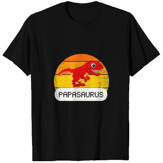 Dinosaur Dino Papasaurus T Rex Dinosaur Pixel style Fathers Day T-Shirts