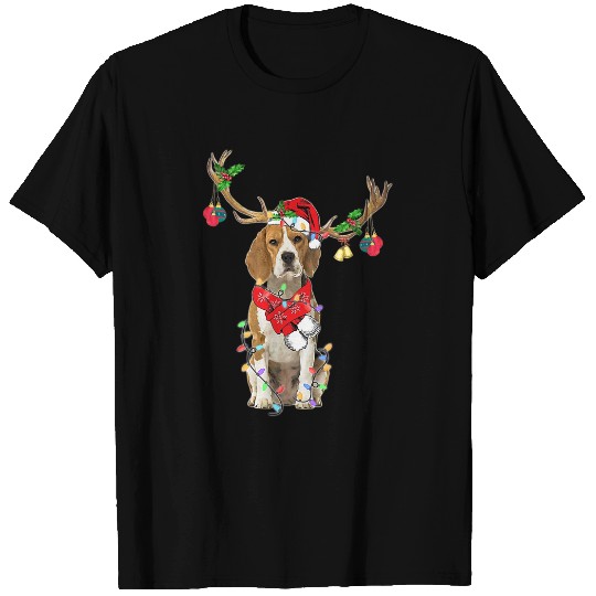 Funny Beagle Reindeer Christmas Dogs Christmas Light Horn T-Shirts