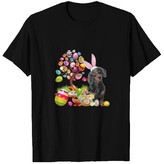Wiener BLACK Dachshund Easter Egg Tree Dogs Bunny Easters Day Dachshund Doxie T-Shirts