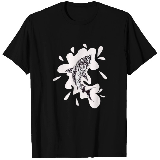 Ocean Shark Patterned exotic shark artwork black and white Mehndi T-Shirts
