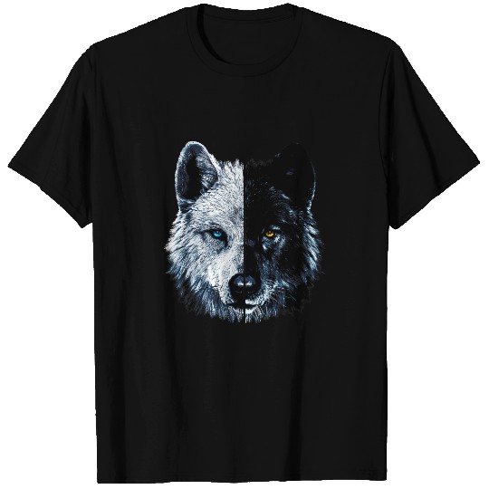 Wolves wolfs Polar And Black Two Face wolfs Split Face Magical Wolves Coyote Coyote T-Shirts