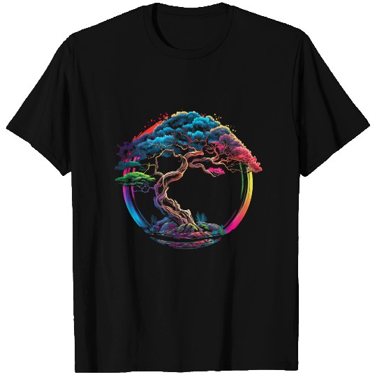 Bonsai Enso zen circle tree Japan spirituality rainbow T-Shirts
