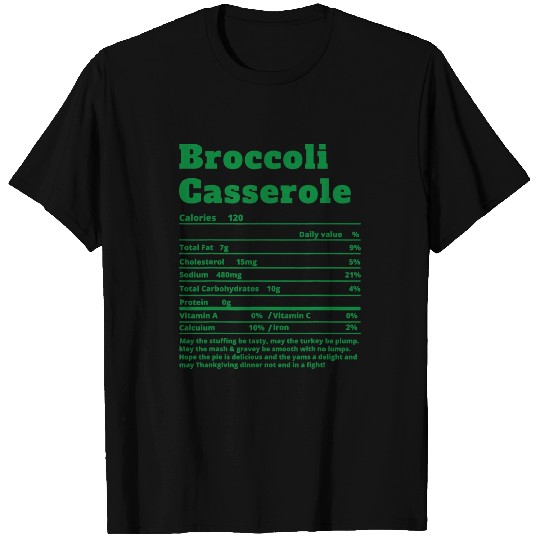 Broccoli Casserole Nutritional Facts Funny Thanksgiving Food T-Shirts