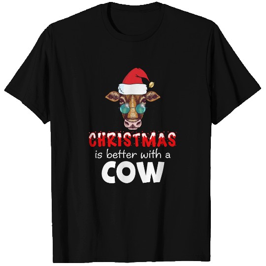 Cattle Cow Christmas Is Better With A Cow Santa snow T-Shirts