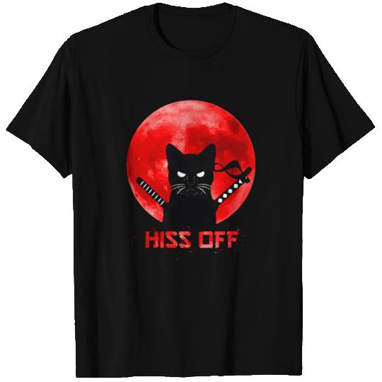 black cats Paws Kitty Ninja Red Moon Hiss Off T-Shirts