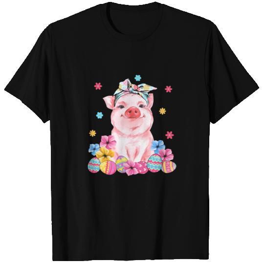 Pig Cute Easter Pig Bunny Eggs Flower Spring 196 Piggy T-Shirts