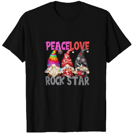 Peace Love Rock Star Graphic For Men Funny Three Gnomes T-Shirts